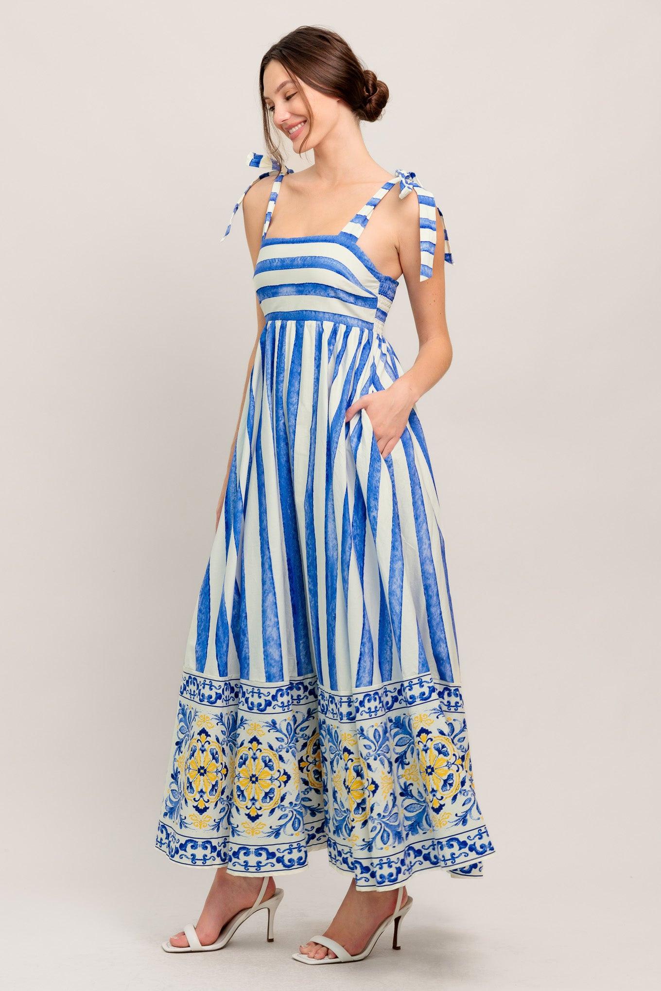 BLUE HORIZON BEAUTY WOVEN MIDI DRESS Flying Tomato