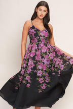 NIGHTFALL BLOSSOM WOVEN MIDI DRESS Flying Tomato