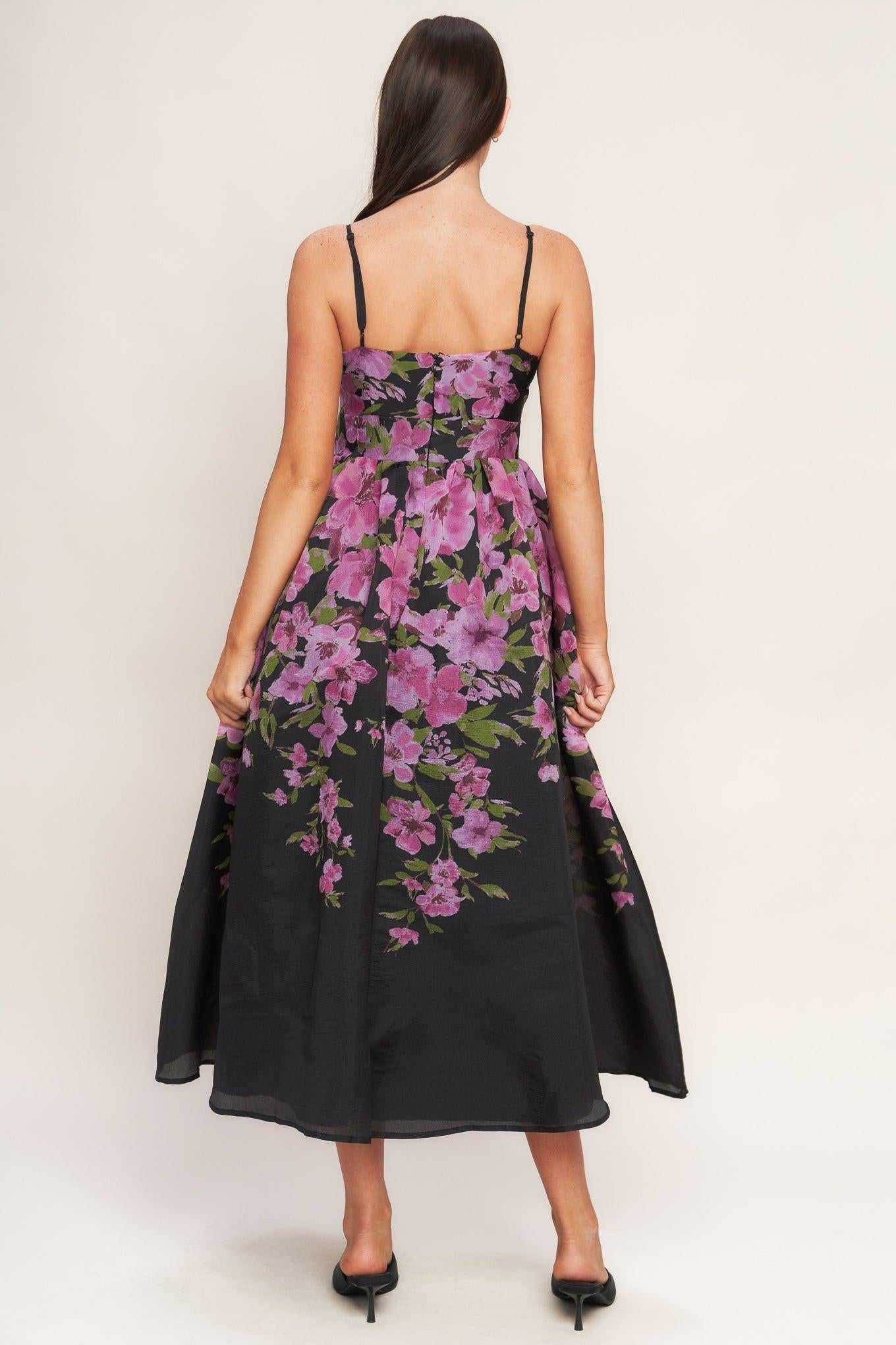 NIGHTFALL BLOSSOM WOVEN MIDI DRESS Flying Tomato