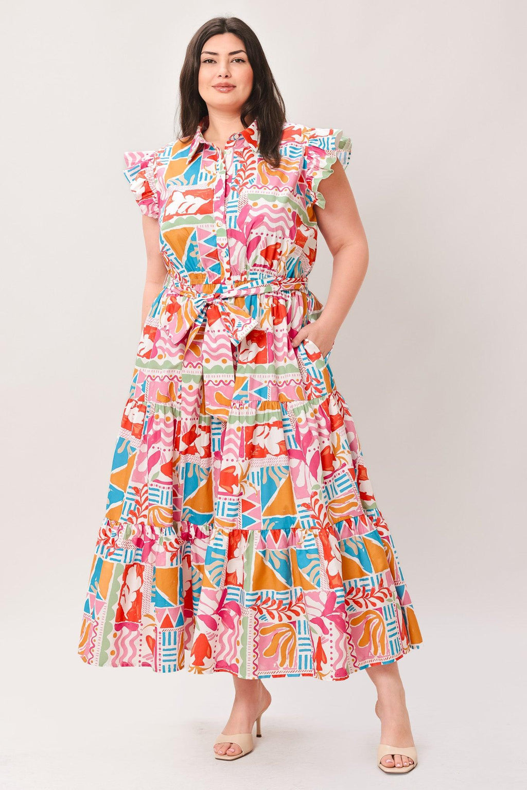RIVIERA MOSAIC WOVEN MIDI DRESS Flying Tomato