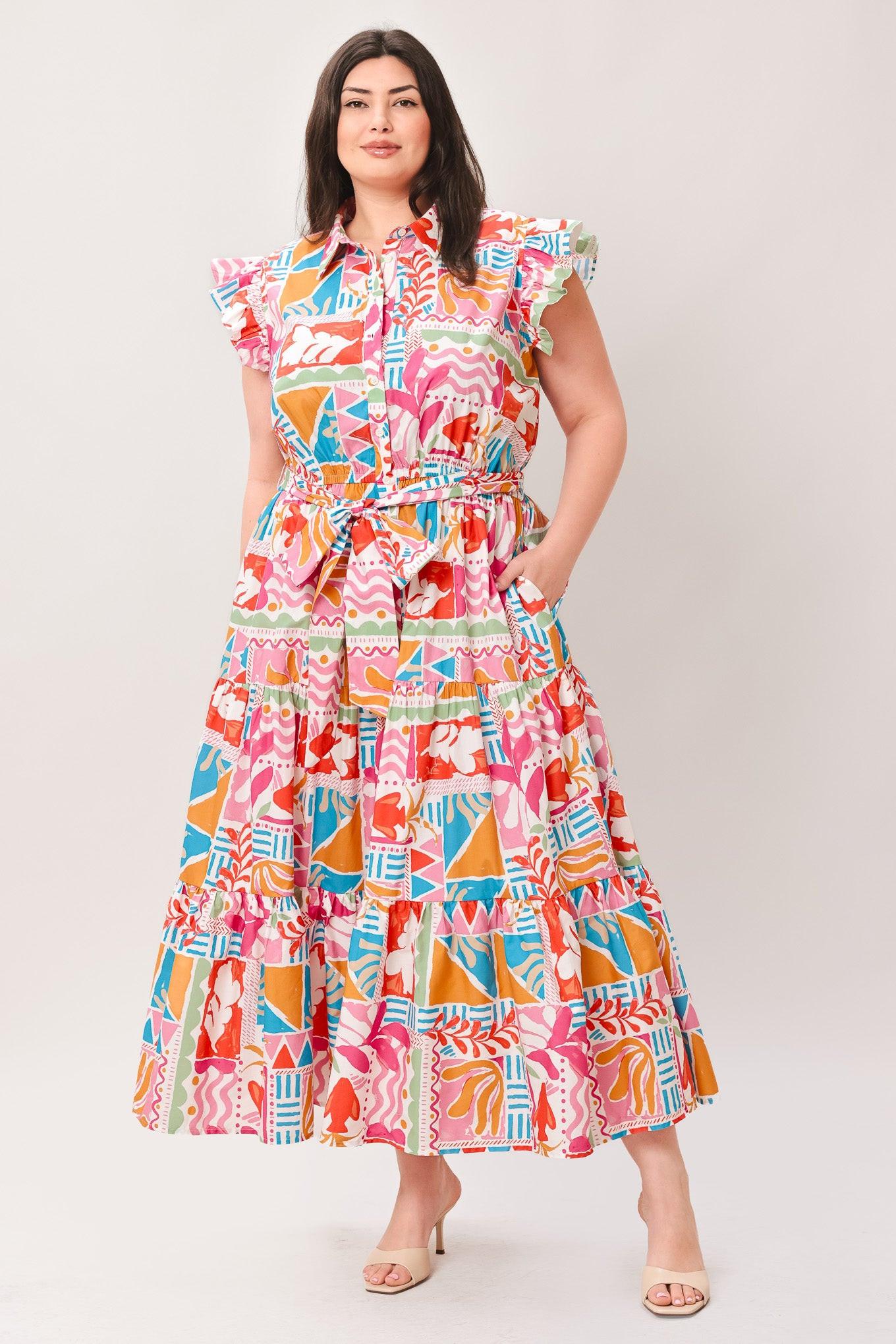RIVIERA MOSAIC WOVEN MIDI DRESS Flying Tomato