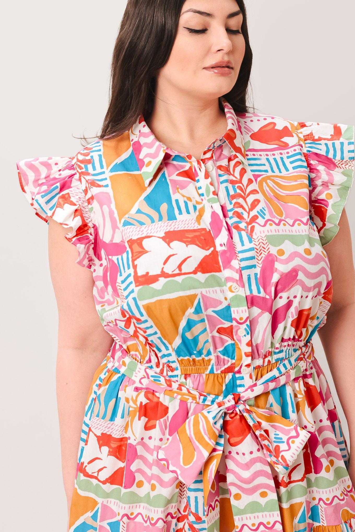 RIVIERA MOSAIC WOVEN MIDI DRESS Flying Tomato