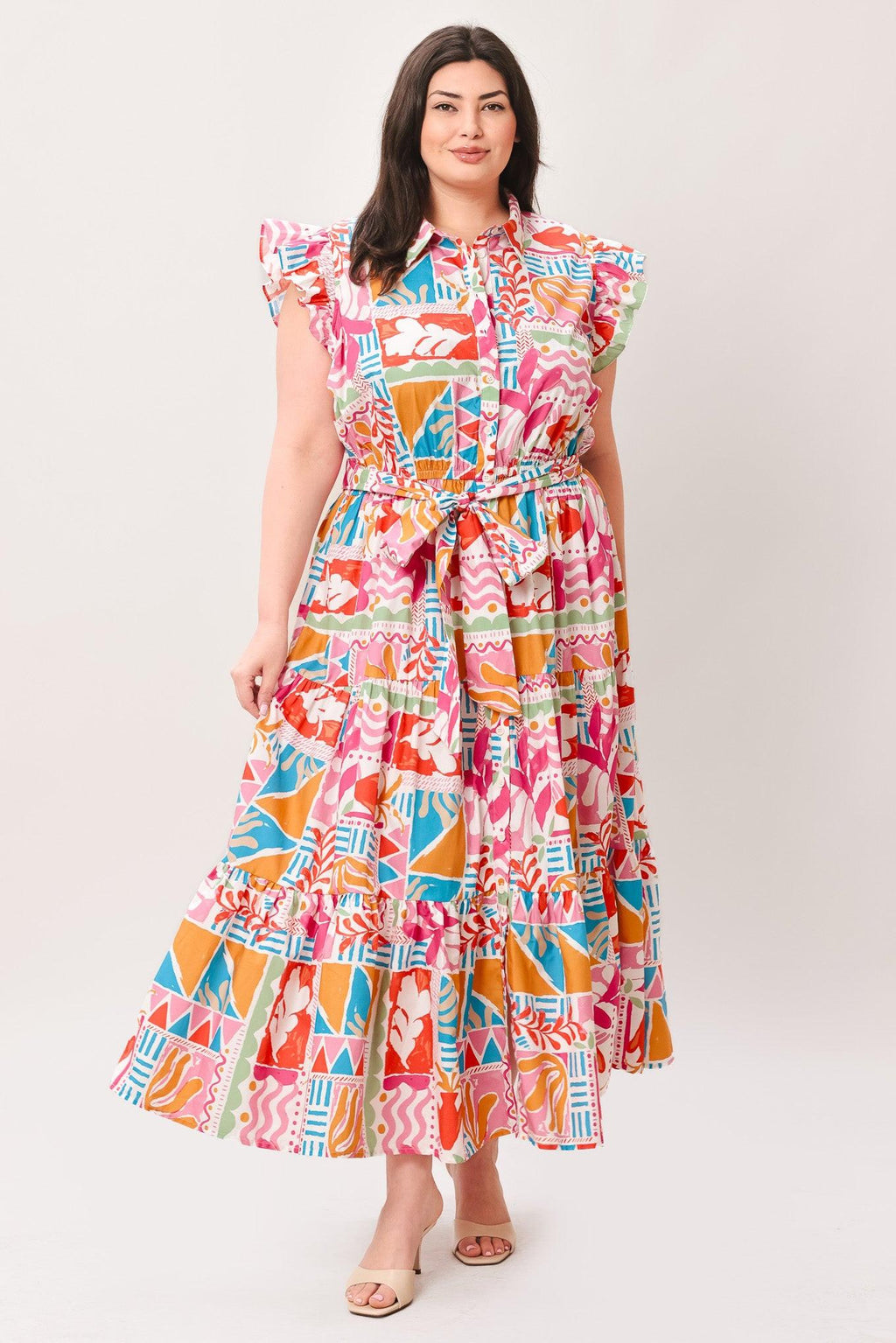 RIVIERA MOSAIC WOVEN MIDI DRESS Flying Tomato