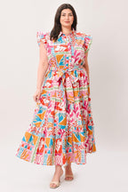 RIVIERA MOSAIC WOVEN MIDI DRESS Flying Tomato