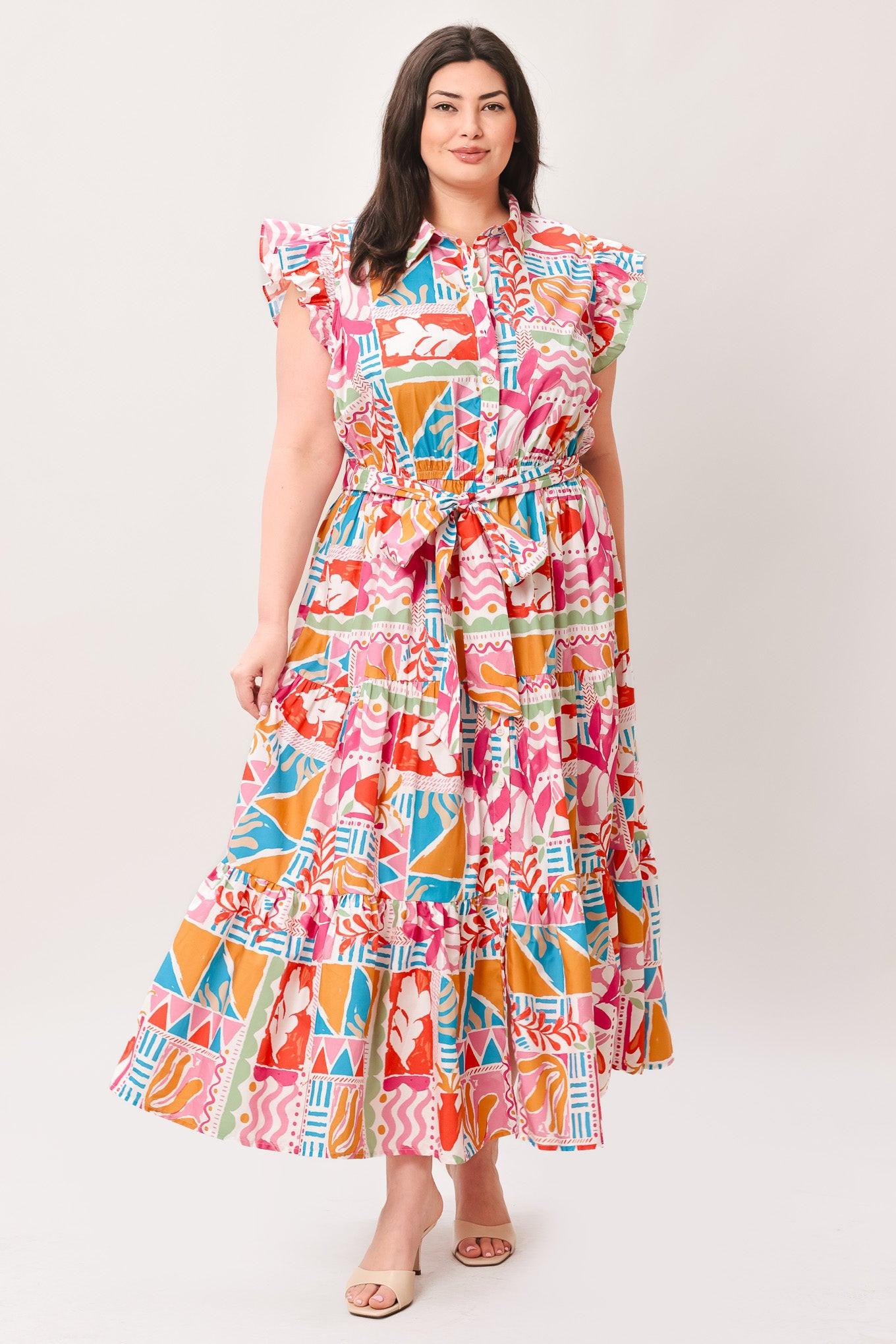 RIVIERA MOSAIC WOVEN MIDI DRESS Flying Tomato