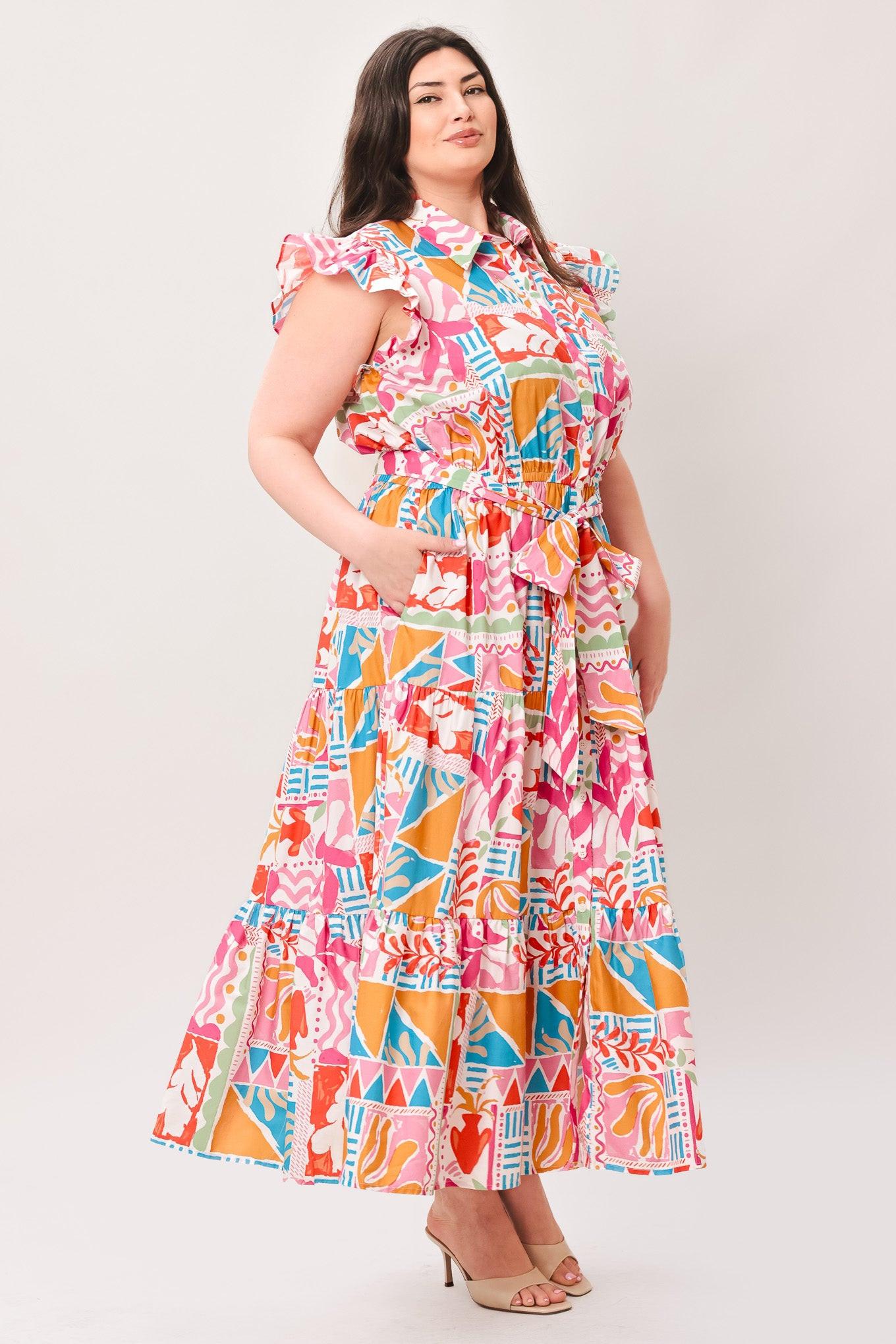 RIVIERA MOSAIC WOVEN MIDI DRESS Flying Tomato