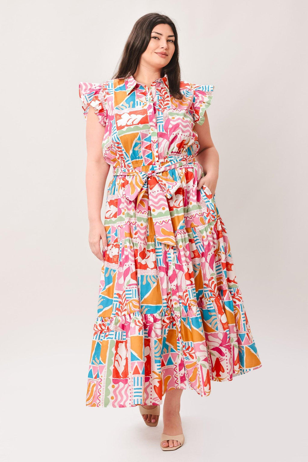 RIVIERA MOSAIC WOVEN MIDI DRESS Flying Tomato
