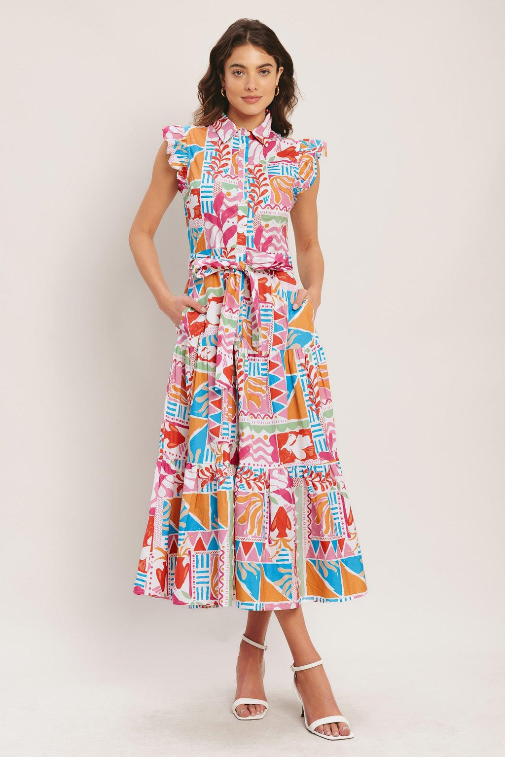 RIVIERA MOSAIC WOVEN MIDI DRESS Flying Tomato