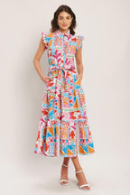 RIVIERA MOSAIC WOVEN MIDI DRESS Flying Tomato