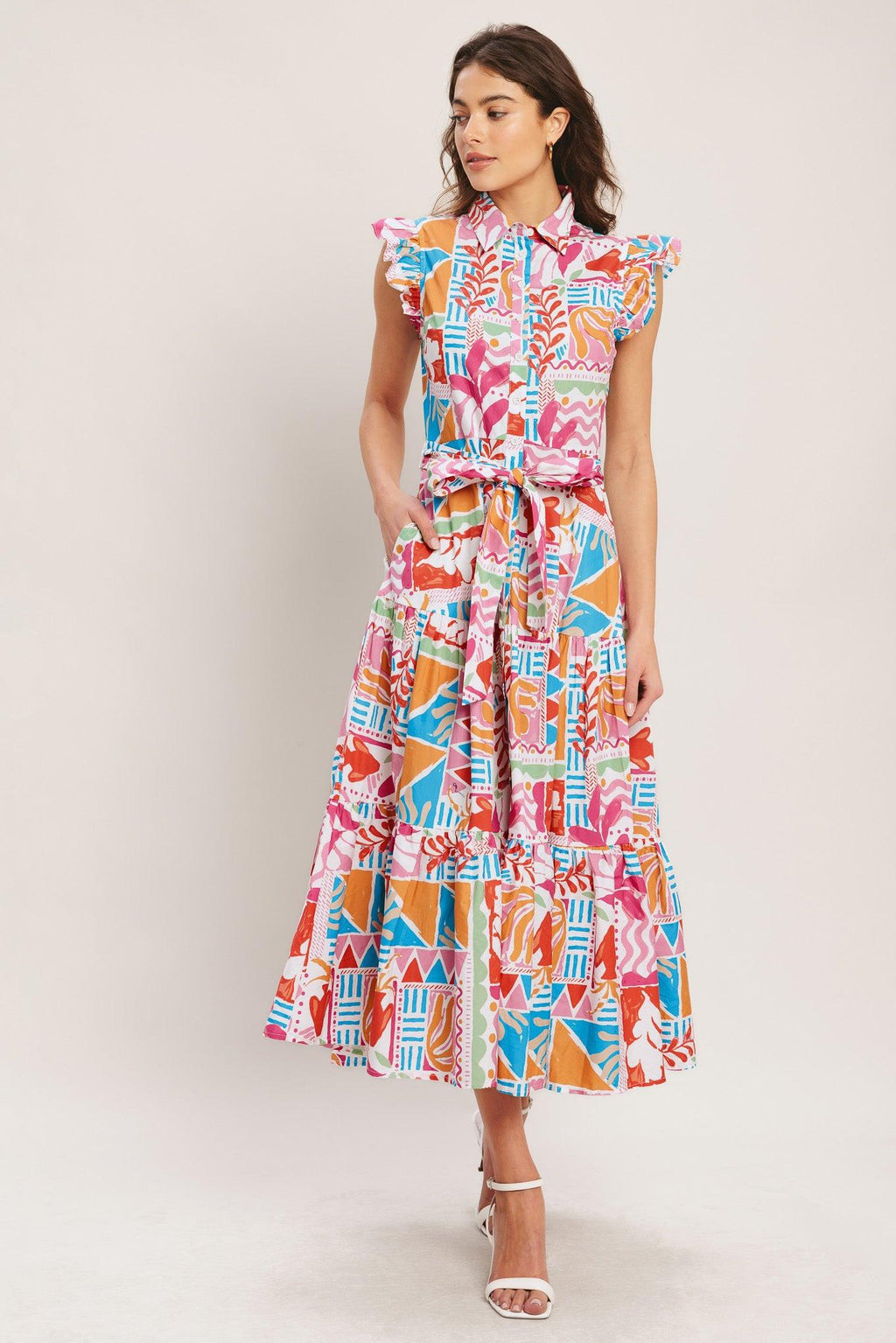 RIVIERA MOSAIC WOVEN MIDI DRESS Flying Tomato