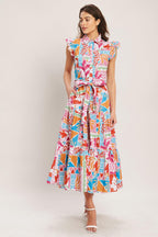 RIVIERA MOSAIC WOVEN MIDI DRESS Flying Tomato