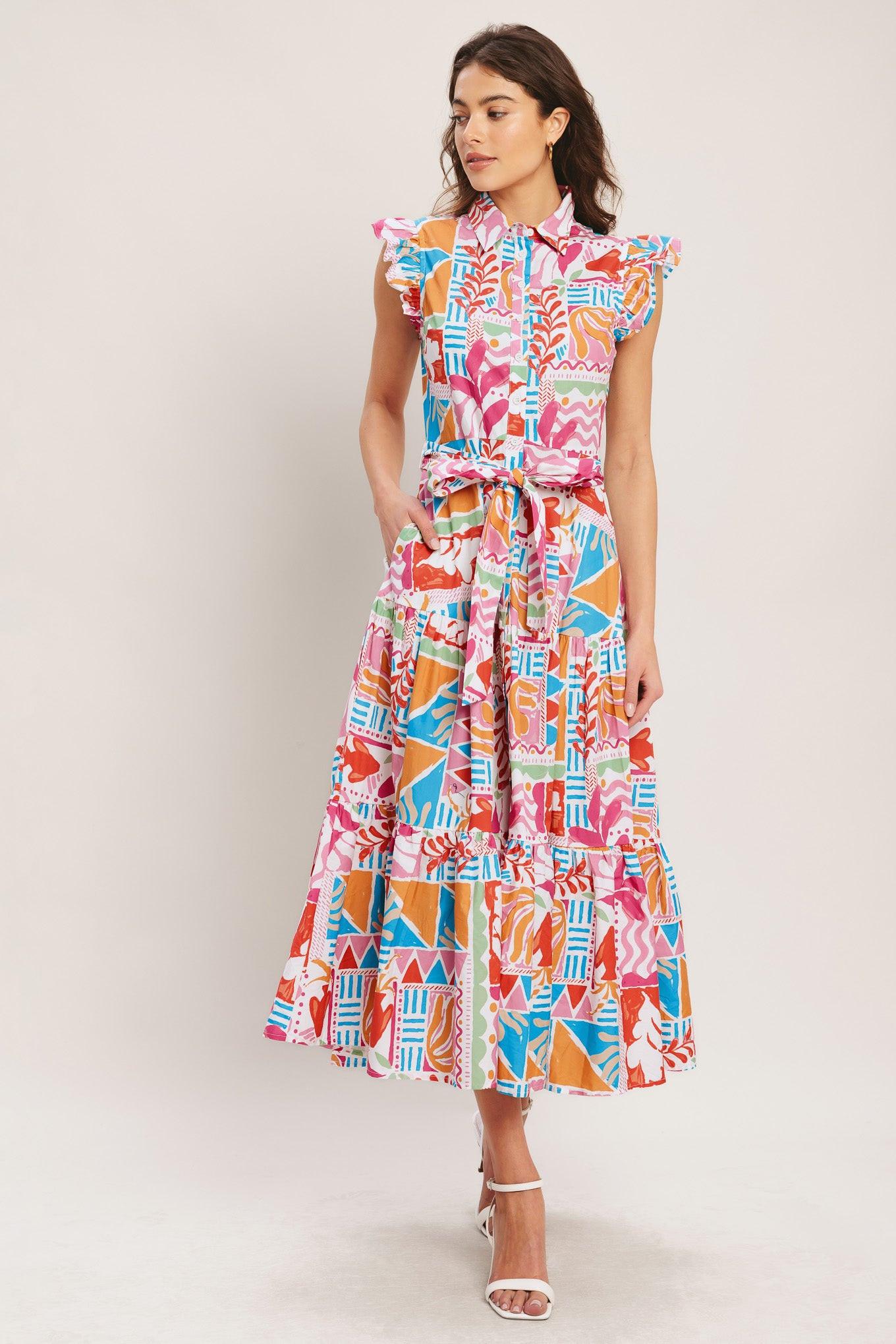 RIVIERA MOSAIC WOVEN MIDI DRESS Flying Tomato