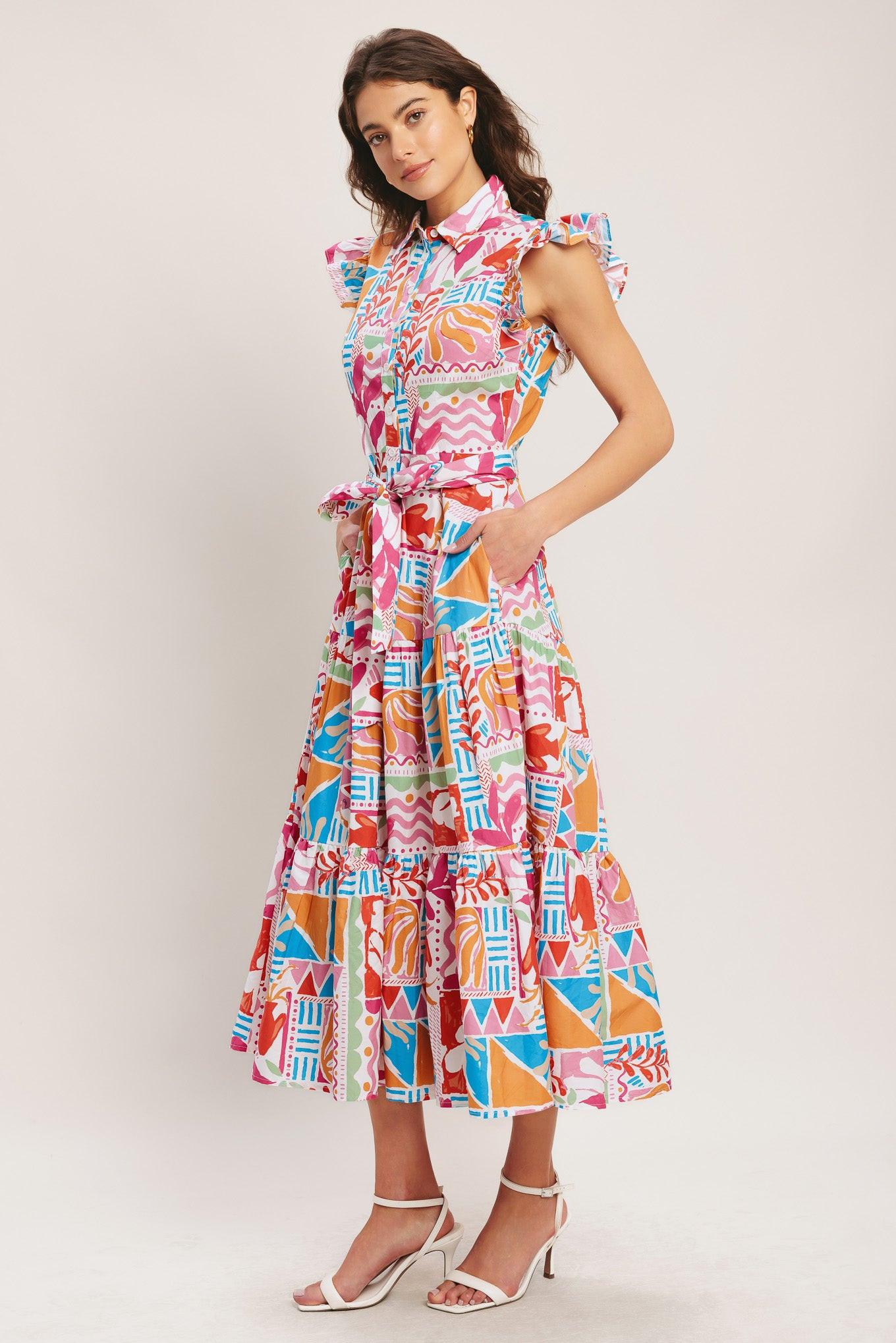 RIVIERA MOSAIC WOVEN MIDI DRESS Flying Tomato