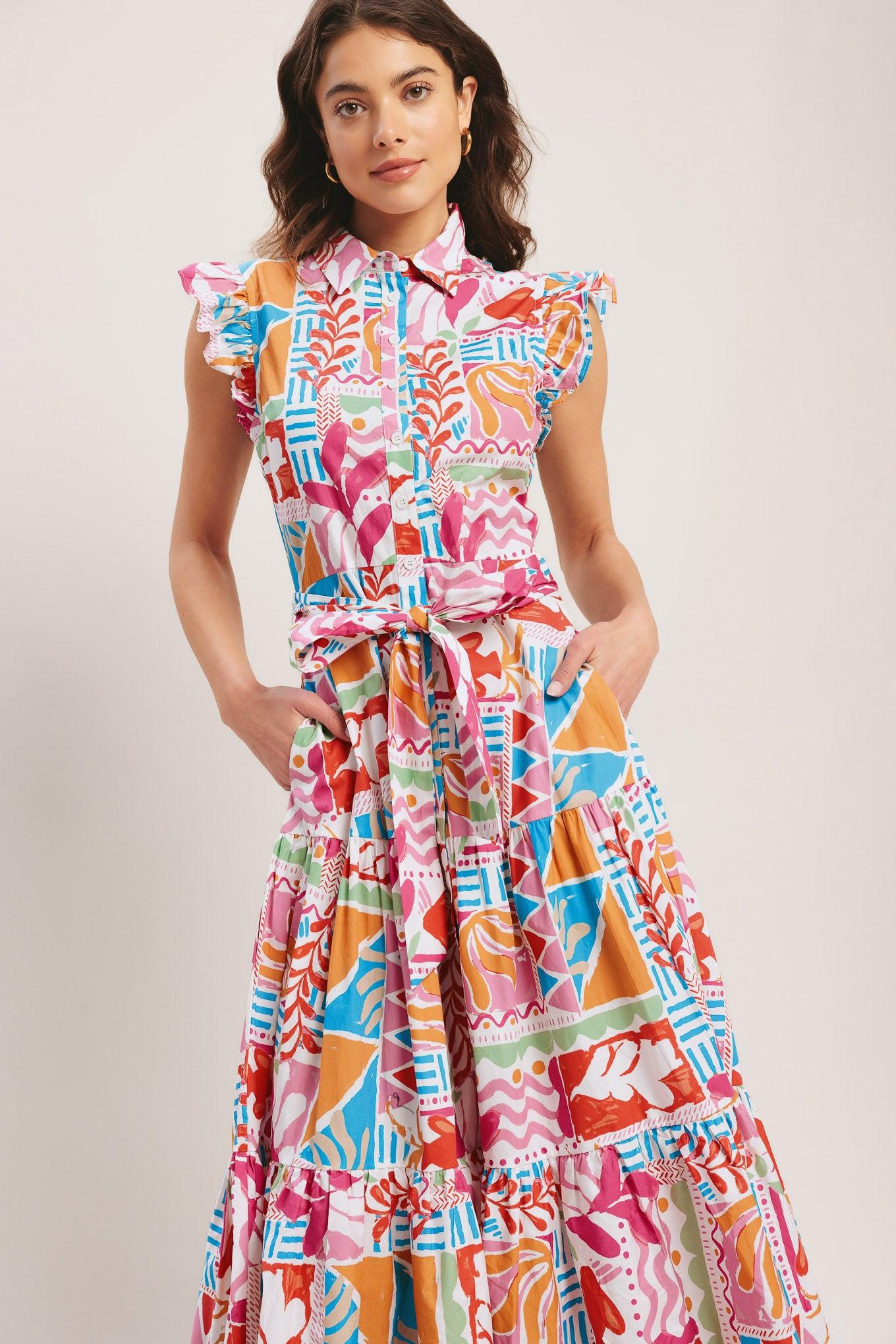 RIVIERA MOSAIC WOVEN MIDI DRESS Flying Tomato