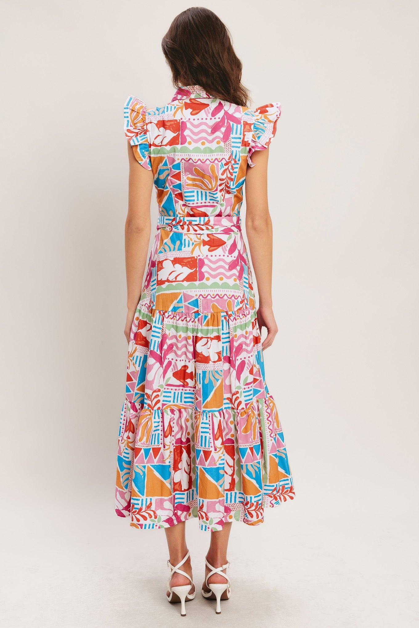 RIVIERA MOSAIC WOVEN MIDI DRESS Flying Tomato