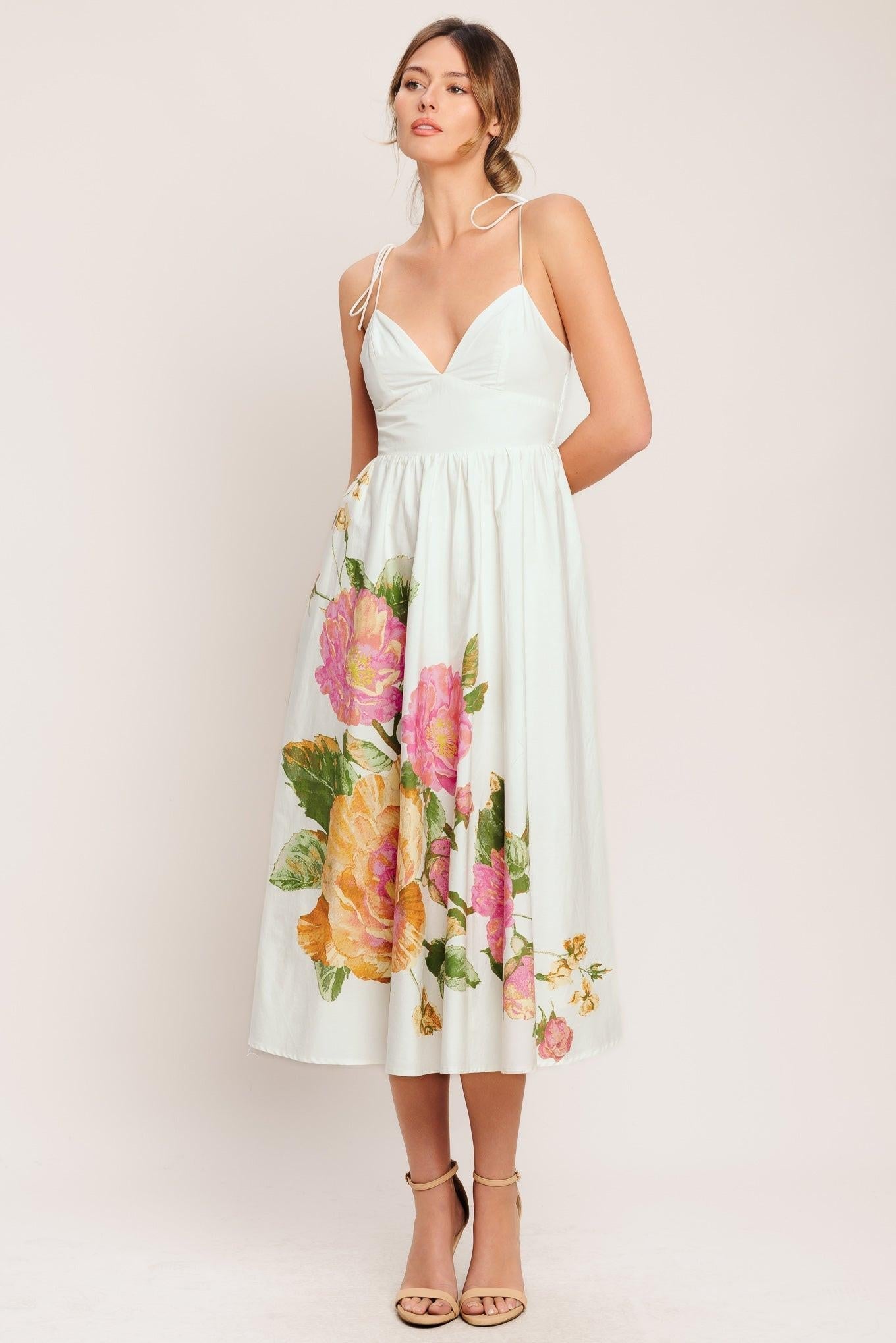 POETIC BLOOM WOVEN MIDI DRESS Flying Tomato