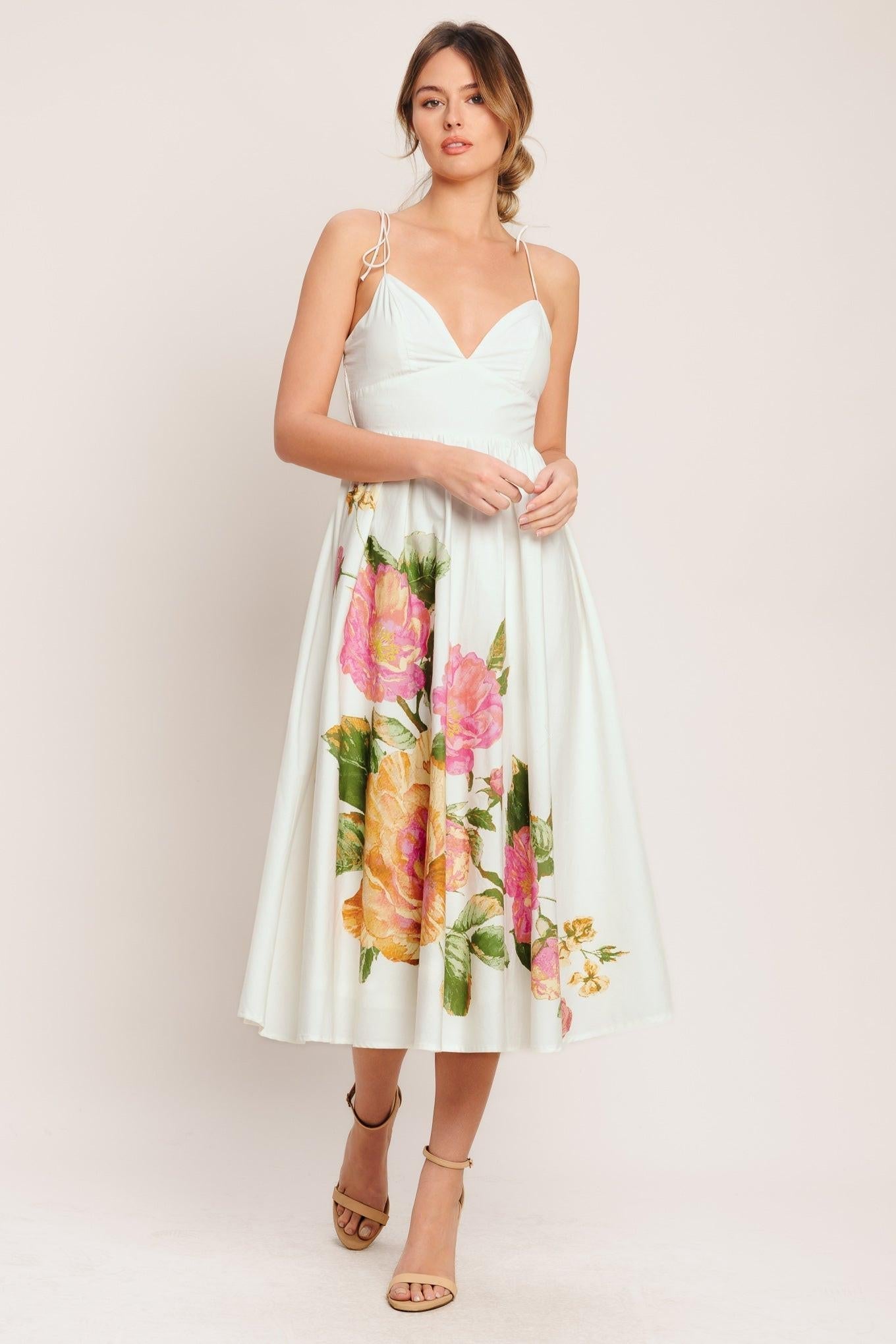 POETIC BLOOM WOVEN MIDI DRESS Flying Tomato