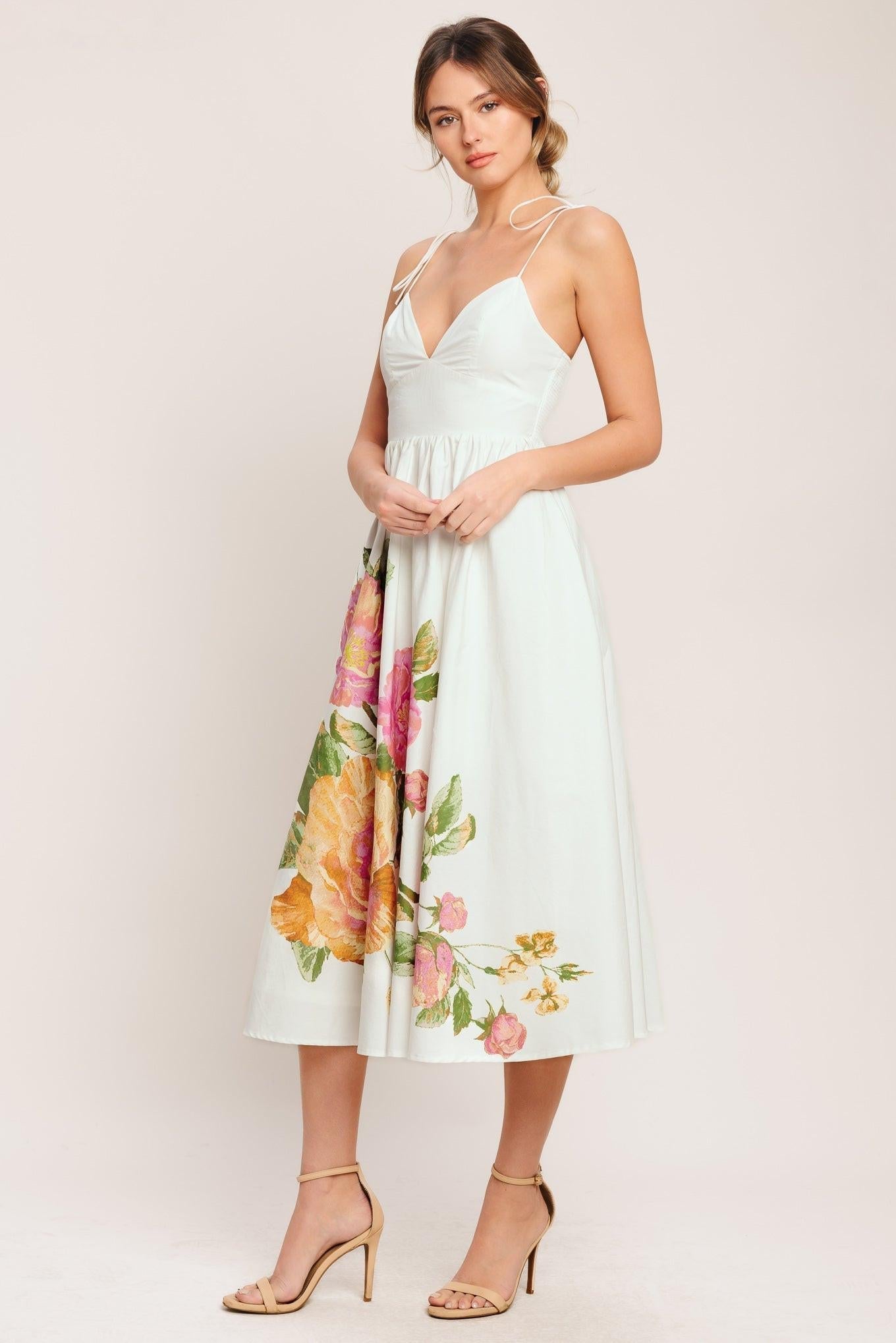 POETIC BLOOM WOVEN MIDI DRESS Flying Tomato