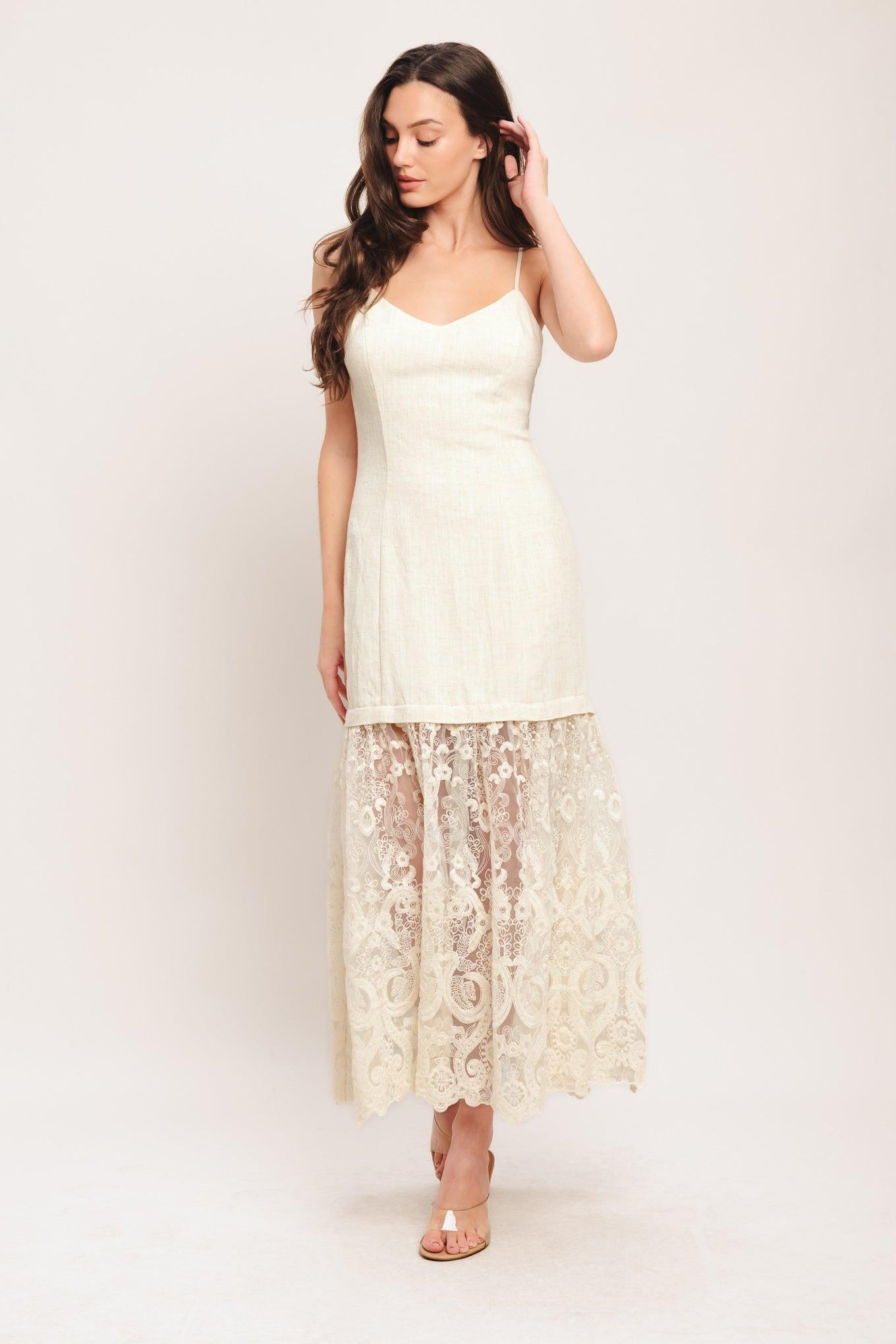 MILK PETAL WOVEN LACE MIDI DRESS Flying Tomato