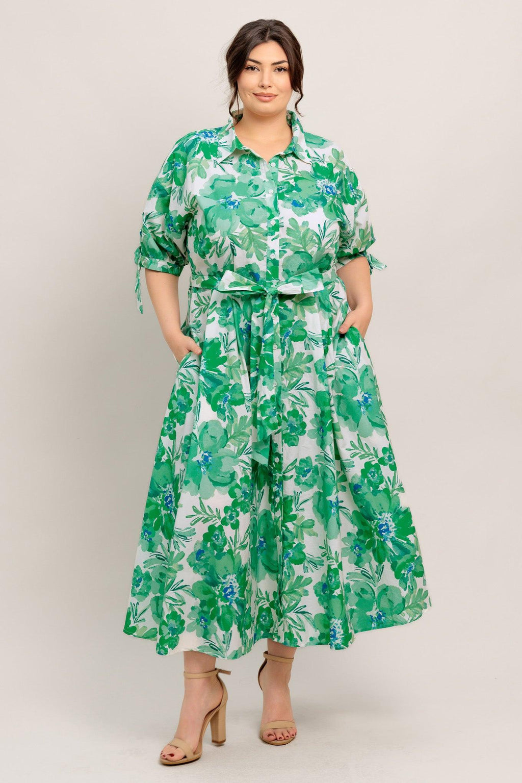 SIMPLY IN BLOOM WOVEN MIDI SHIRT DRESS Flying Tomato