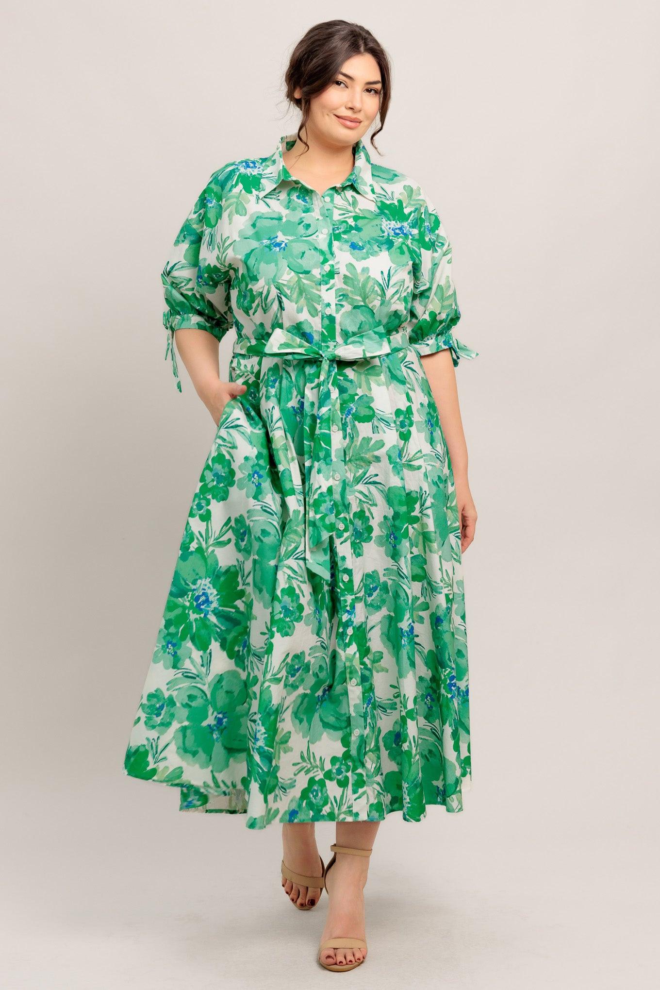 SIMPLY IN BLOOM WOVEN MIDI SHIRT DRESS Flying Tomato