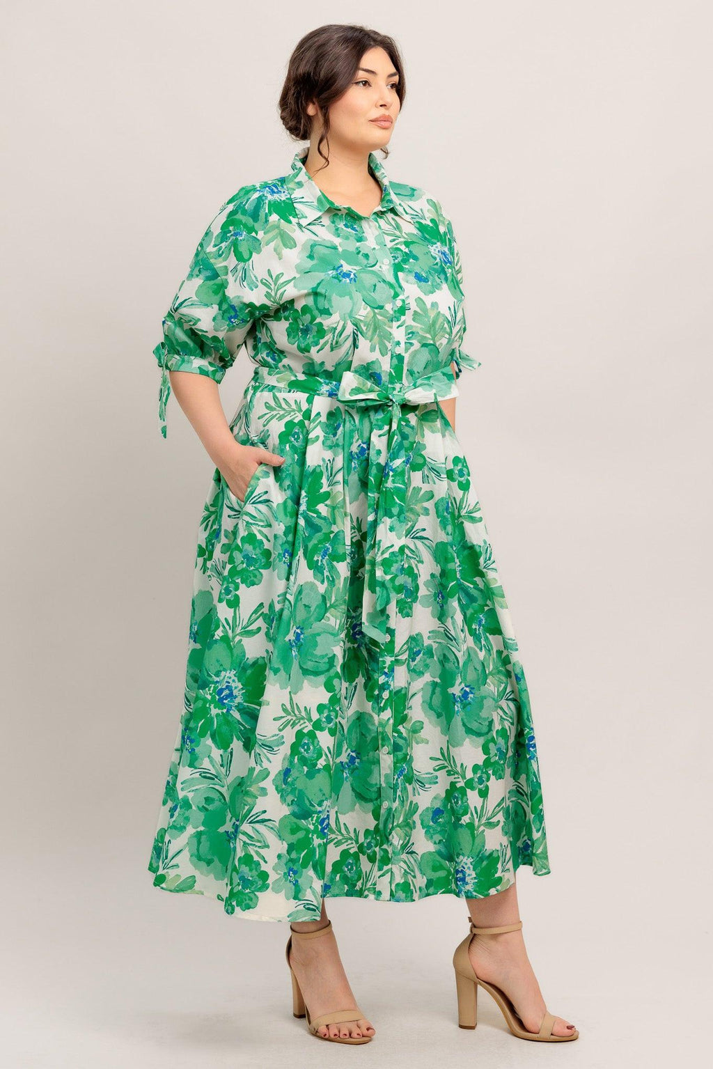 SIMPLY IN BLOOM WOVEN MIDI SHIRT DRESS Flying Tomato