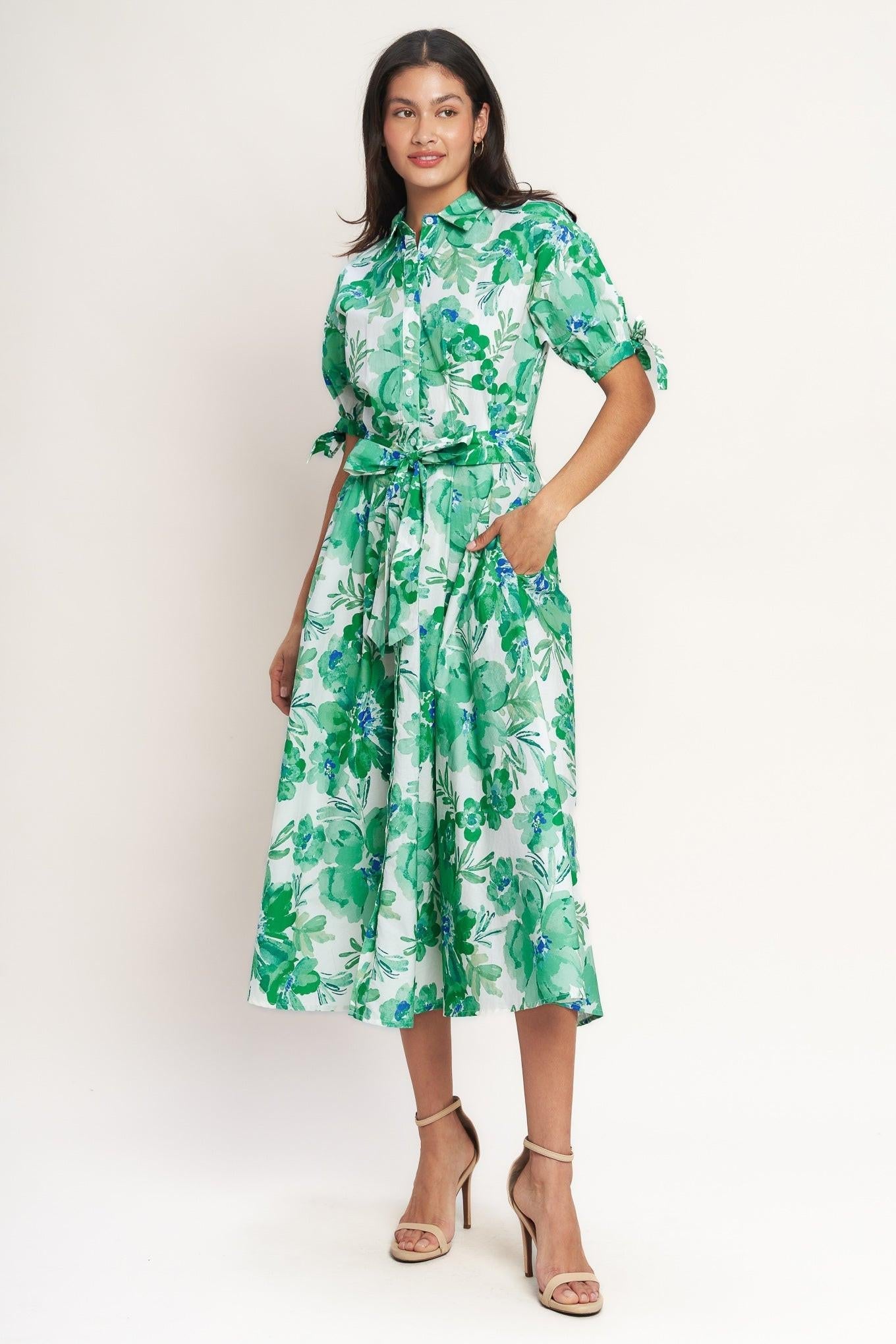 SIMPLY IN BLOOM WOVEN MIDI SHIRT DRESS Flying Tomato
