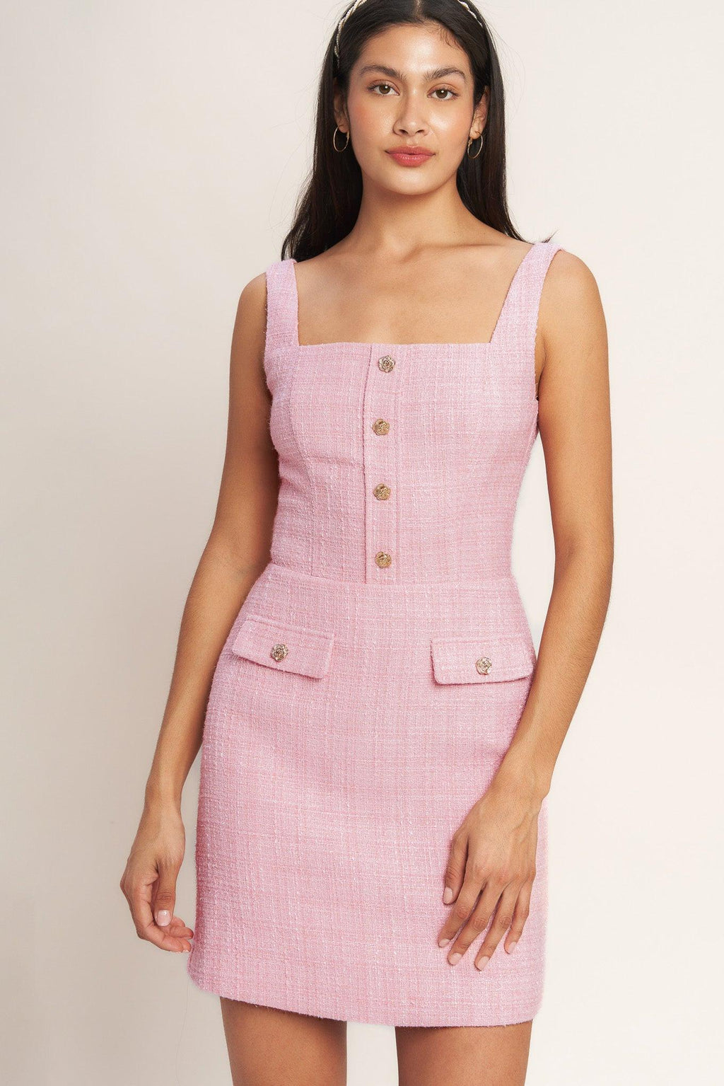 ON MY WAY PINK  WOVEN TWEED MINI DRESS Flying Tomato