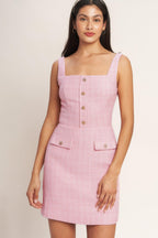 ON MY WAY PINK  WOVEN TWEED MINI DRESS Flying Tomato