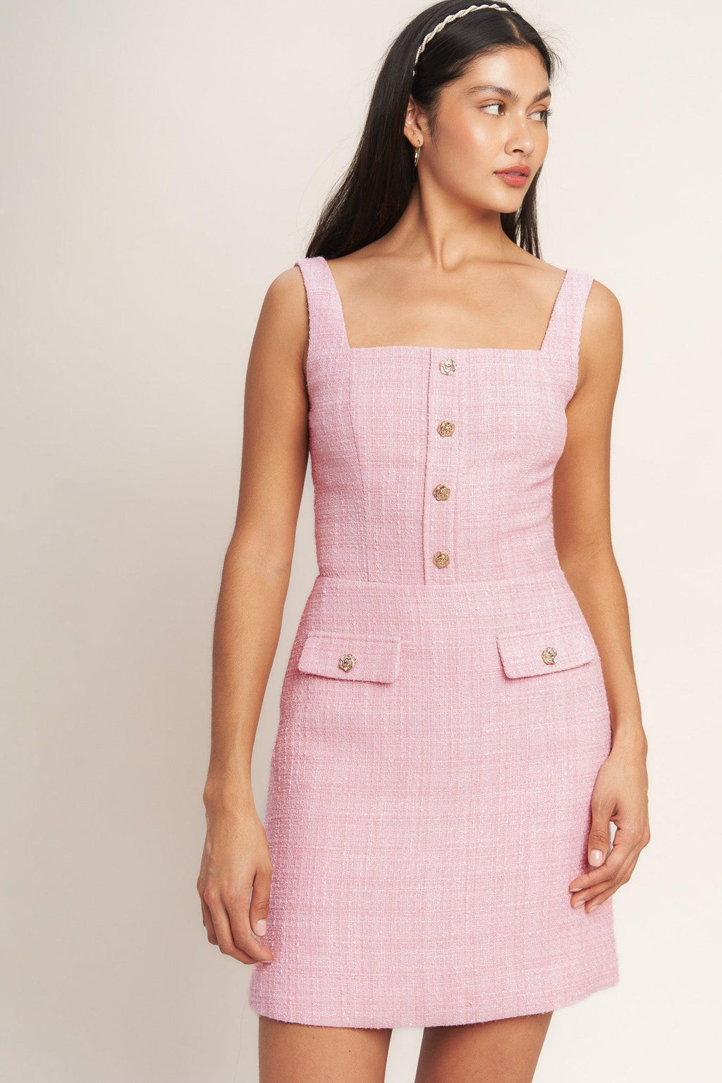 ON MY WAY PINK  WOVEN TWEED MINI DRESS Flying Tomato