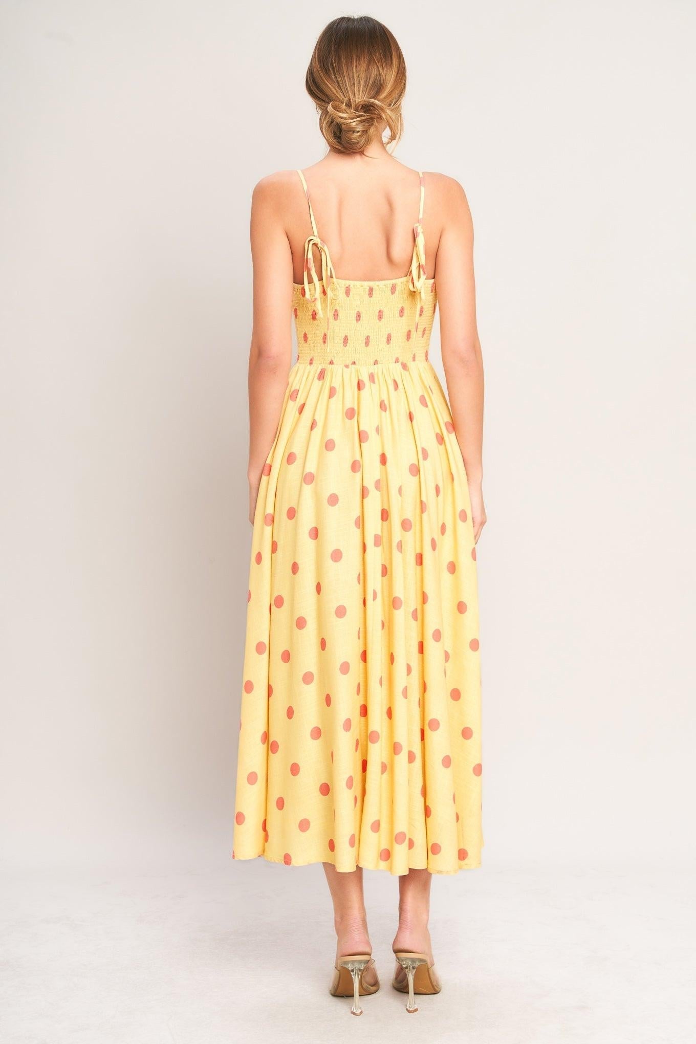 GOLDEN SUMMER POLKA WOVEN MIDI DRESS Flying Tomato