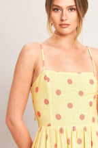 GOLDEN SUMMER POLKA WOVEN MIDI DRESS Flying Tomato