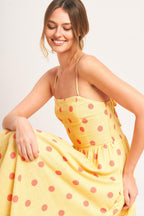 GOLDEN SUMMER POLKA WOVEN MIDI DRESS Flying Tomato