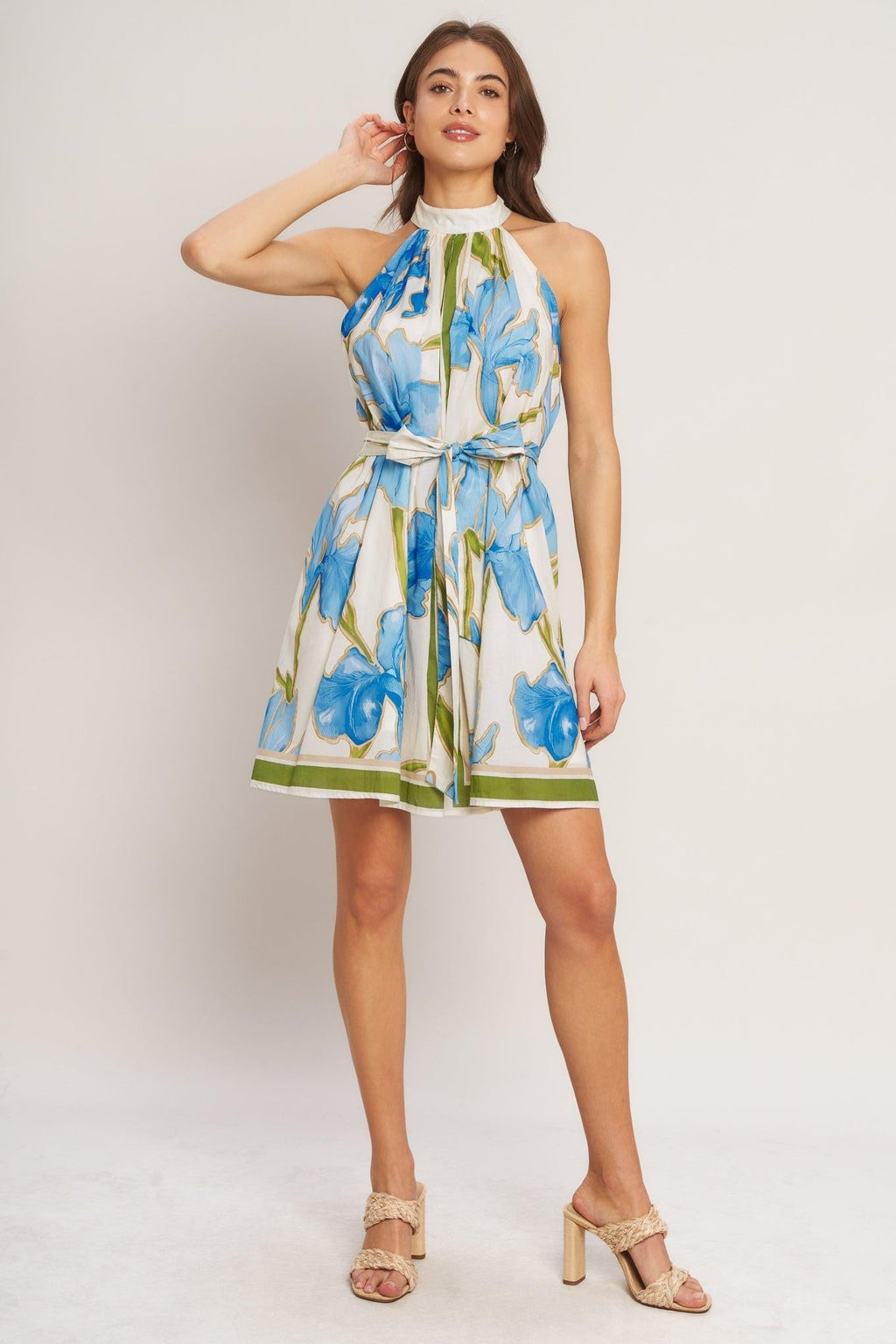 AZURE BLOOM HALTER WOVEN MINI DRESS Flying Tomato