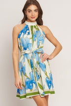 AZURE BLOOM HALTER WOVEN MINI DRESS Flying Tomato