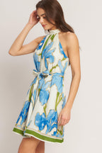AZURE BLOOM HALTER WOVEN MINI DRESS Flying Tomato