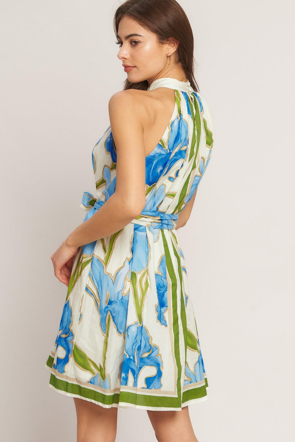 AZURE BLOOM HALTER WOVEN MINI DRESS Flying Tomato