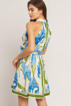 AZURE BLOOM HALTER WOVEN MINI DRESS Flying Tomato