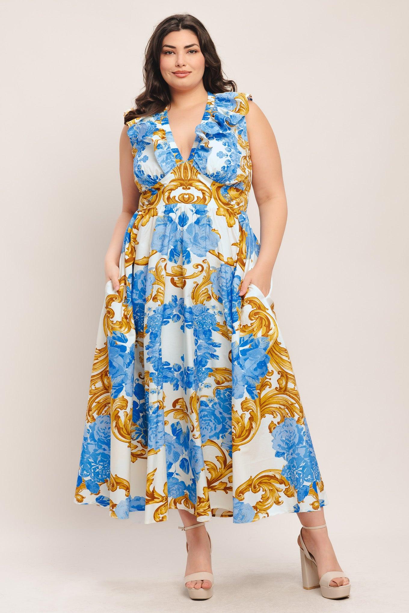 BAROQUE BLOOM WOVEN MIDI DRESS Flying Tomato