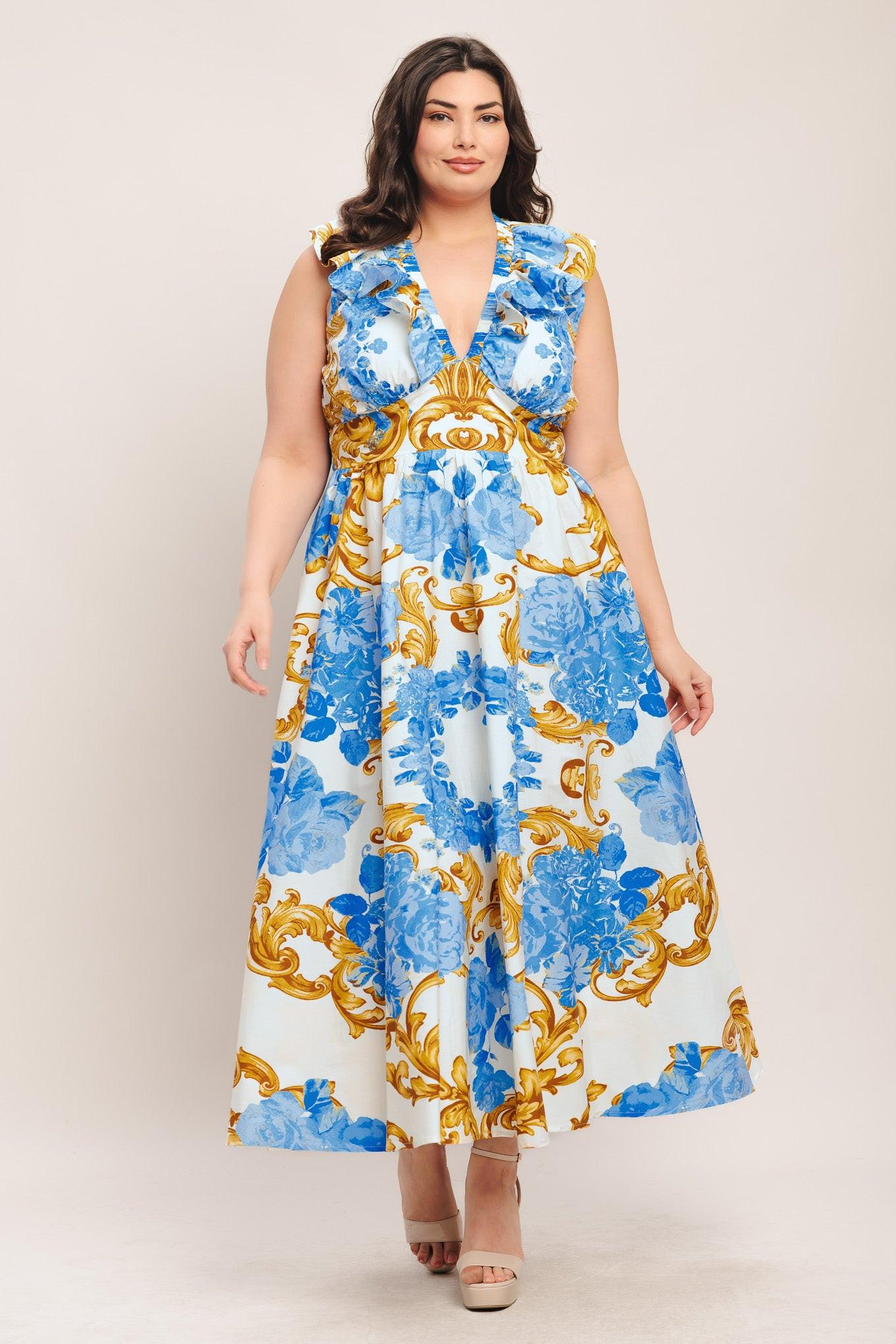 BAROQUE BLOOM WOVEN MIDI DRESS Flying Tomato