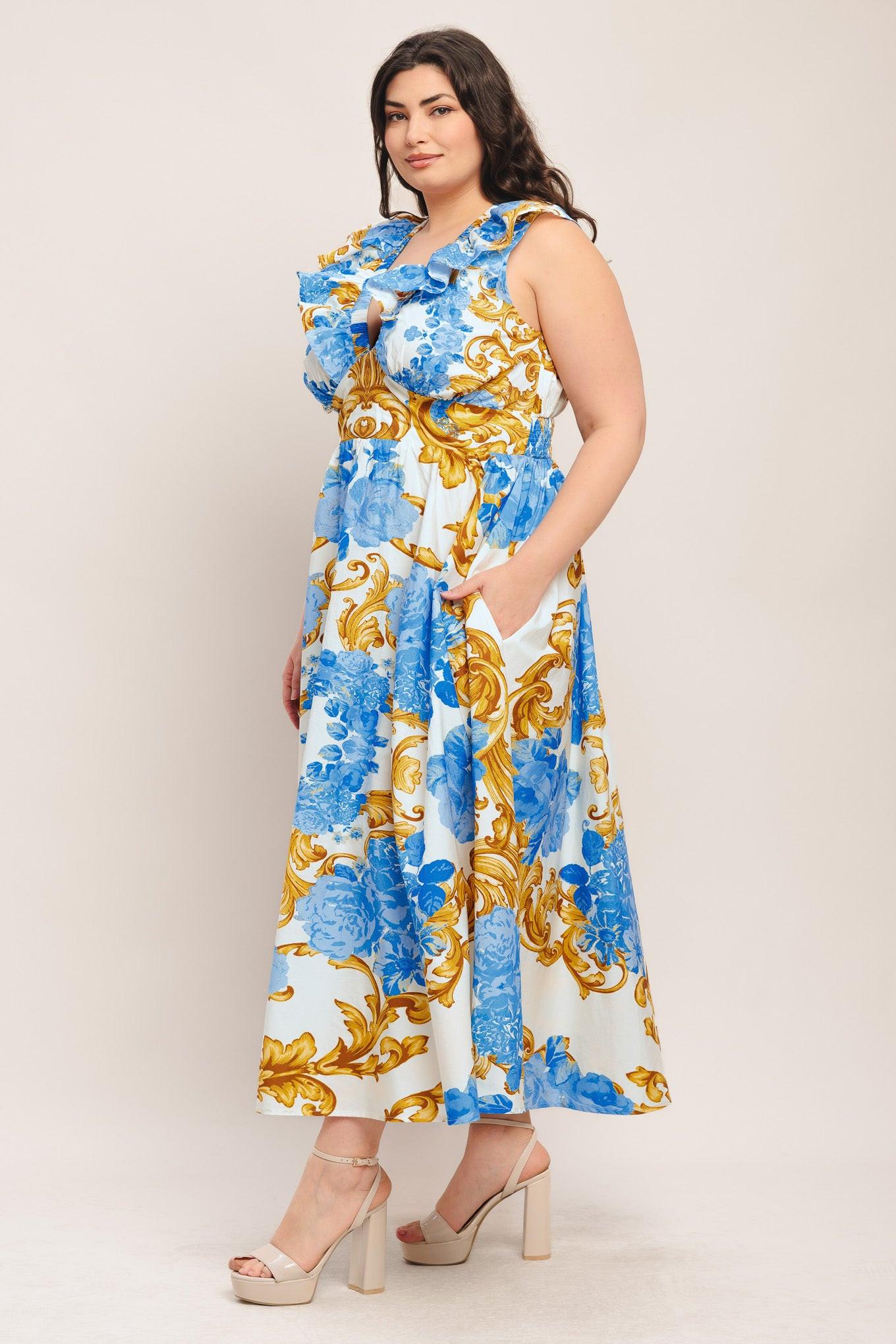 BAROQUE BLOOM WOVEN MIDI DRESS Flying Tomato