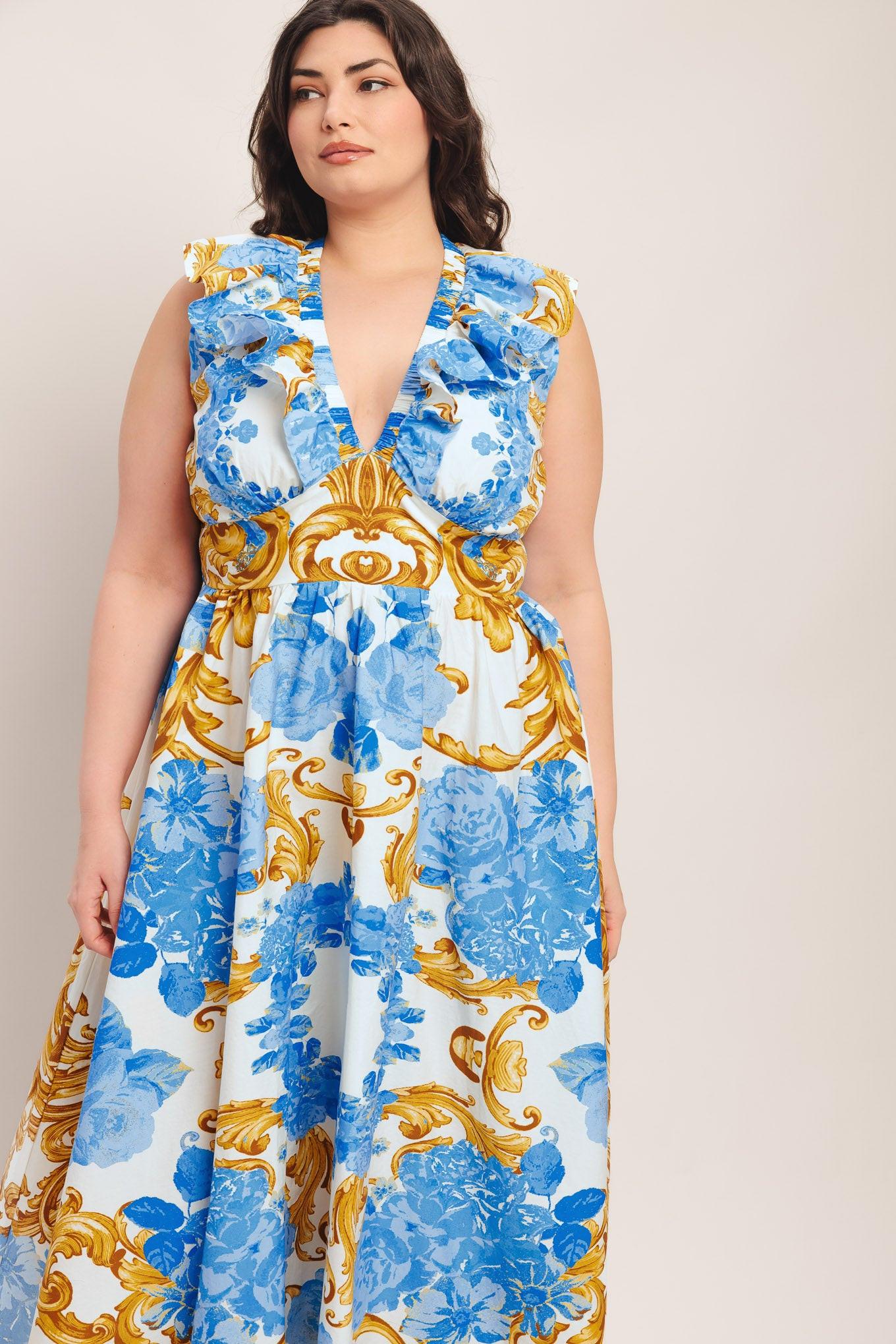 BAROQUE BLOOM WOVEN MIDI DRESS Flying Tomato