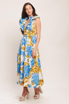 BAROQUE BLOOM WOVEN MIDI DRESS Flying Tomato