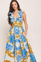BAROQUE BLOOM WOVEN MIDI DRESS Flying Tomato
