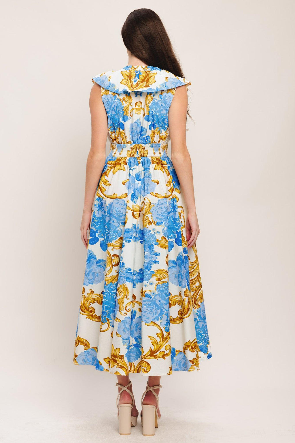 BAROQUE BLOOM WOVEN MIDI DRESS Flying Tomato