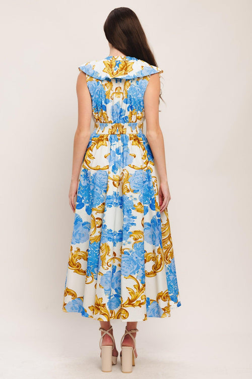 BAROQUE BLOOM WOVEN MIDI DRESS Flying Tomato