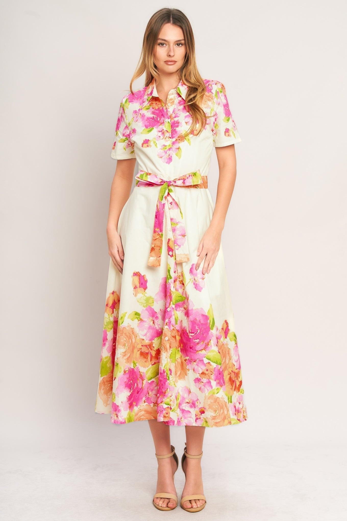 PEONY BLOOM WOVEN MIDI DRESS Flying Tomato