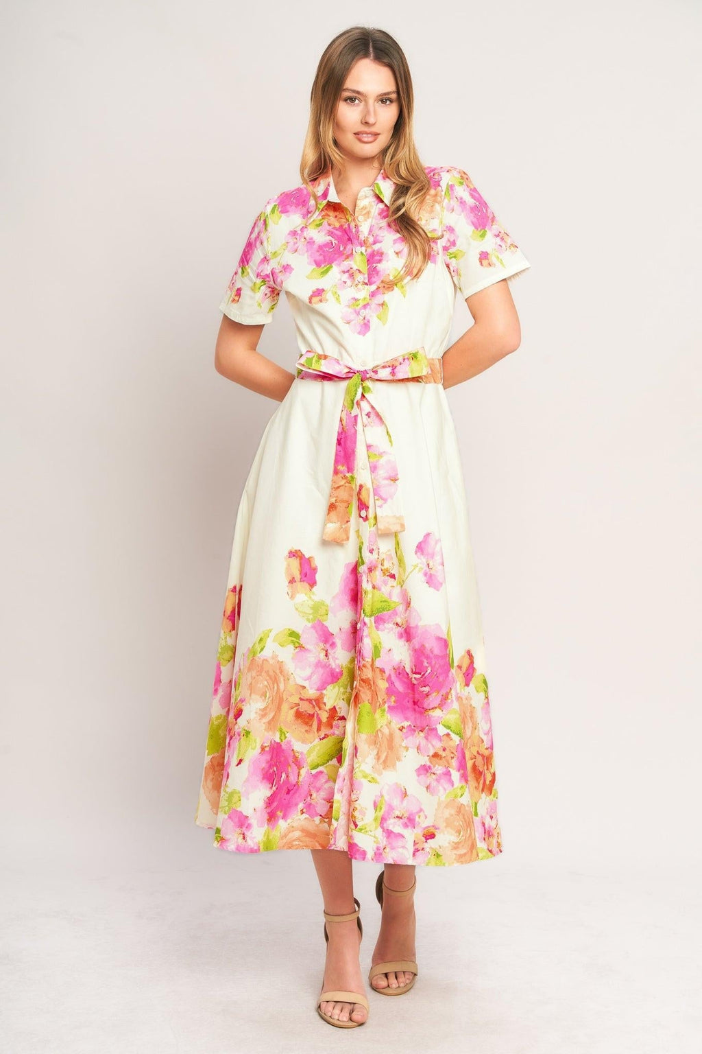 PEONY BLOOM WOVEN MIDI DRESS Flying Tomato