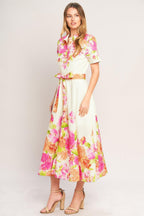 PEONY BLOOM WOVEN MIDI DRESS Flying Tomato