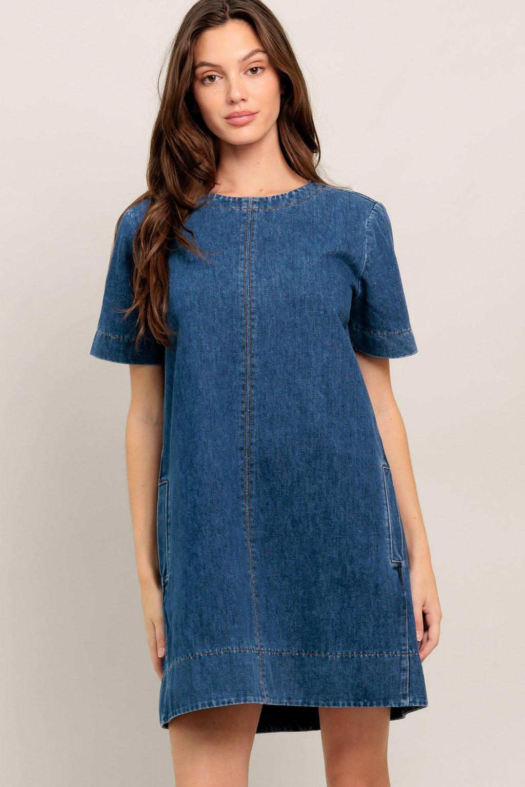 SIMPLY PUT TOGETHER DENIM MINI DRESS Flying Tomato